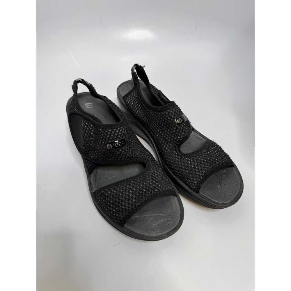 Bzees Debut Sandals Womens 8M Black Good Slingback Wedge Stretch Shimmer